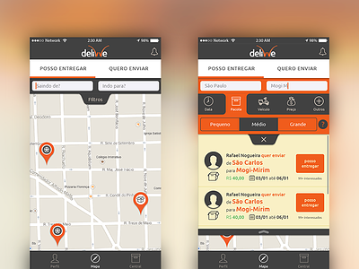 Delivve - Peer to peer delivery delivery gray interface map orange ui