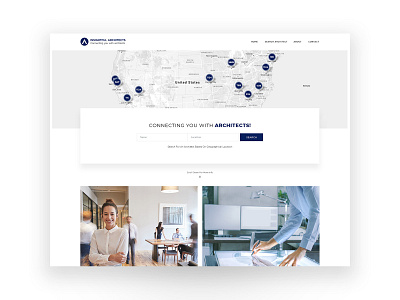 Find an Architects architect architecture building clean design clean ui connecting construction constructions drawing expert location map modern projects search ui ux usa vision web design white