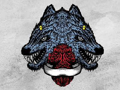 Double Header art black color design illustration tattoo art wolf wolves
