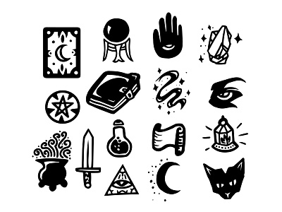 Witchy Icons black brews cat icons illustration magic sword white witch