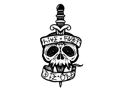 Live Fast Die Old fast illustration inktober live skull tablet tattoo vector