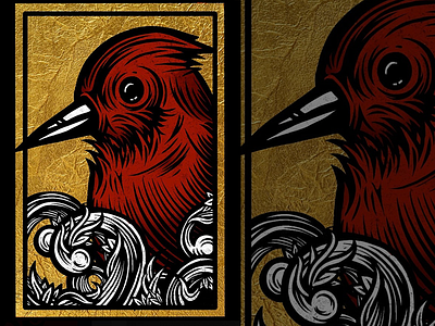 Red Robin bird foil gold illustration red tattoo
