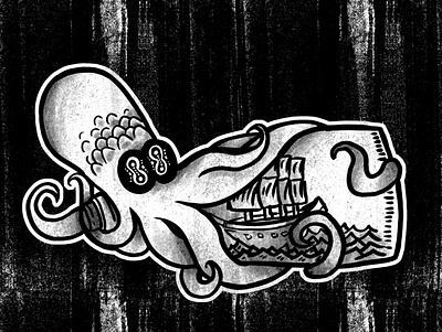 Squid Bottle bottle design distress halftone illustration sailor ship squid tattoo art vector