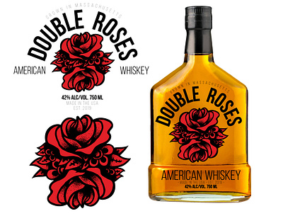 Double Roses Whiskey black bottle branding logo red roses style tattoo vector vintage whiskey