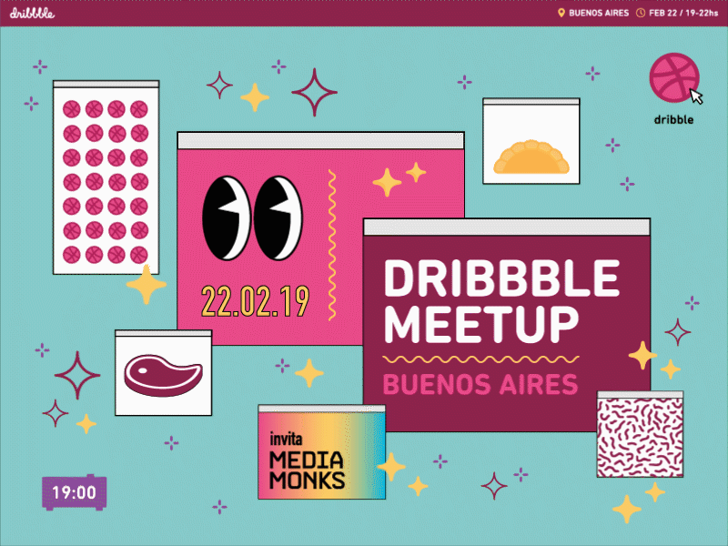 Dribbble Meetup - Buenos Aires (Playoff) animation anime argentina art buenos aires design desktop dribbble ball dribbble meetup glitter media monks meet up meet up vector