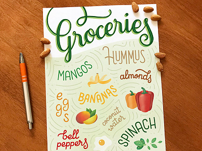 Grocery List hand lettering illustration lettering