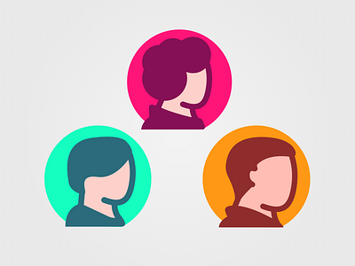 Three Avatars avatar colorful faces green head icon illustration orange profiles purple sketch vector