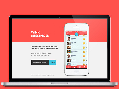 Wink Messenger Landing Page app emoji emoticon landing message messenger page redesign web wink