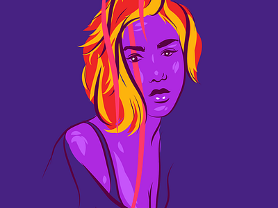 Fire girl // portrait. alex escu art emotions girl gradient illustration illustrator portrait poster print purple vector