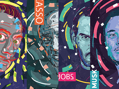 Portraits of outstanding people. alex escu art brush colors illustration jobs portrait poster print steve jobs vector