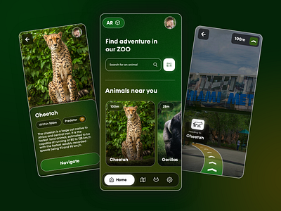 ZooAR - Augmented Reality Mobile App Concept animal animals app augmented augmented reality augmentedreality cheetah design gorila green interface mobile mobile app ui user inteface virtual reality virtualreality vr zoo zoology