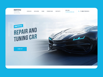 Repair and tuning car design homepage landing page minimalist typography ui design web web design website