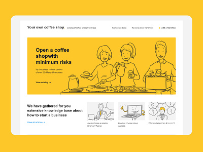 Franchise coffe shop design homepage illustration landing page typography web design website