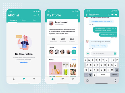 Sophie Messaging app ui kit chat profile illustration design application app illustration screen blank interface experience iphone x ios android message conversation text minimal clean modern social media network ui ux user kit web website webdesign