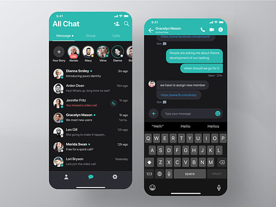 Sophie Messaging app ui kit behance case study project chat profile design application app mobile illustration dark night black interface experience iphone x ios android message conversation text minimal clean modern social media network ui ux user kit web website webdesign