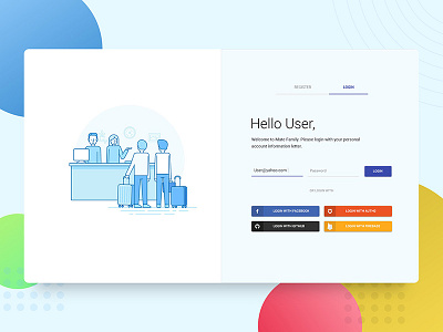 Material login page flat icon illustration login material register registration signup social ui ux vector