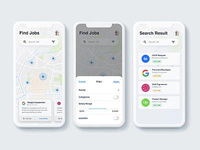 Find job app app application design filter ios iphone job map minimal search ui ux