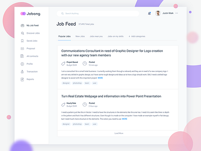 Job dashboard agency company client dashboard design experience interface job feed search post profile ui ux user admin administration web website webdesign