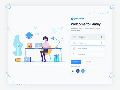 Signup Page clean modern minimal create account forget design ui ux illustration character cartoon interaction userinteraction join color gradient login signup sign in password email typography phone register registration field user interface experience vector people button social web website webdesign