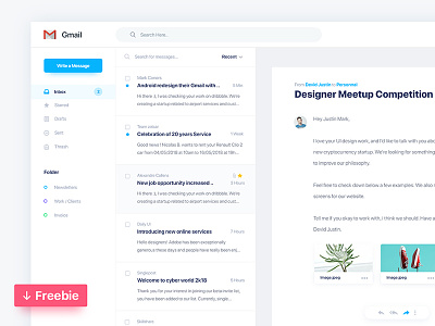 Gmail Redesign Freebie adobe xd freebie free download app dashboard software blue redesign design google colors social color gmail mail message chat interface experience modern shadow minimal clean support attachment page typography typo font logo ui ux user web website webdesign