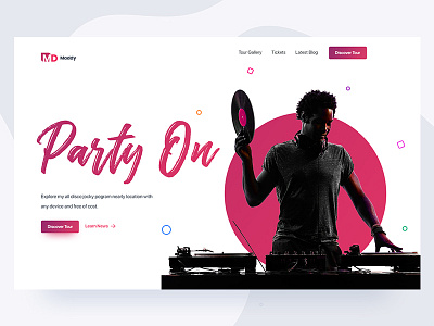 DJ website dj disco jocky jockey homepage home interaction modern interface experience landing page minimal clean music player party event rock song bass typography logo flat ui ux user web website webdesign