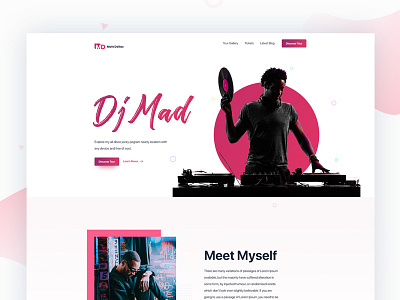 Dj website home page dj disco jocky jockey homepage home interaction modern interface experience landing page minimal clean music player page concert live rock song bass typography logo flat ui ux user web website webdesign