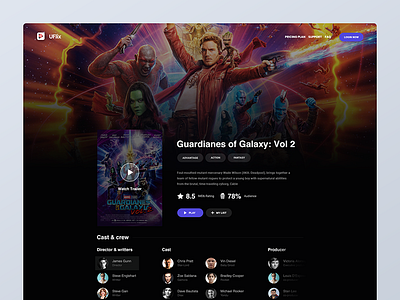Online movie stream site details page create account forget design application app flash poster video hero interaction interface experience login signup sign subscribe logo typography movie online stream hollywood people button social tv series dark black chinema ui ux user web website webdesign page