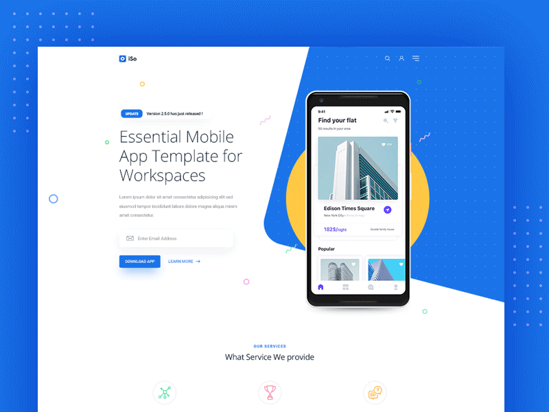 App Landing Page intro animation after effects mobile animation intro splash gif color gradient flat design application app homepage home interaction interface experience landing soft software modern minimal clean sourabh template theme psd typography particles js ui ux user web website webdesign page