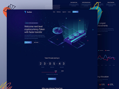 Crypto Currency Website Landing page coin money pay cryptocurrency color gradient flat dark black design application app ethereum illustration vector homepage home payment finance crypto bitcoin sourabh ui ux user social wallet ico currency token web website webdesign page