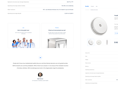 Product sensor page - Levels Health • 1 Dribbble Invite