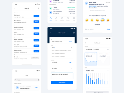The Bank App - iOS design. app design bank bank card banking chat clear design dashboad dashboard ui design finance finances ios design message startup statistic transfer transfers ui