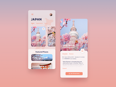 Travel App adventure design japan mobile mobile ui pink travel ui