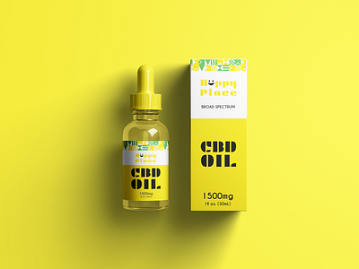 Happy Place CBD OIL Label box design branding cbd oil cbd oil label clean label design logo design packaging design trending yellow