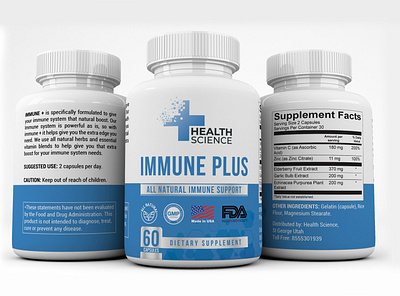 "IMMUNE PLUS" Label design for "HEALTH SCIENCE" immune label immune plus label and box design label design label mockup label packaging labeldesign package design packaging packaging design supplement label design