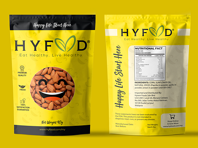 Pouch packaging design for HYFOOD bag des branding clean design concept food packaging logo design minimalist design myler bag packaging design pouch pouch design supplement label yellow