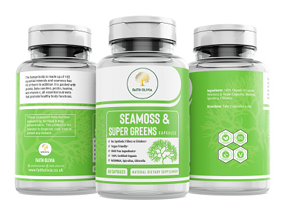 Seamoss & Super Greens Capsules branding label label and box design label design label mockup labeldesign package design packaging packaging design supplement label design