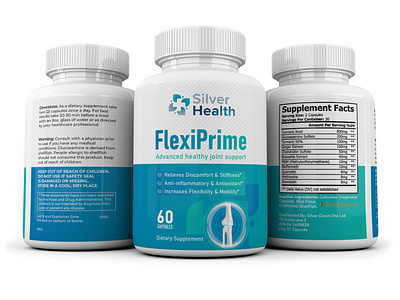 FlexiPrime label design and 3D mockup for Silver Health
