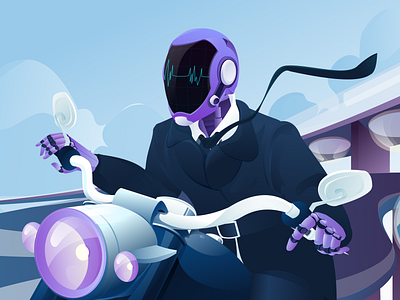 The future world of science and technology-03 android art color design driver illustration moto ride robot ui