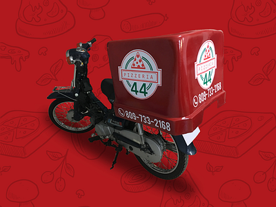 Delivery Pizzería 44 delivery logo moto pizza pizzería red