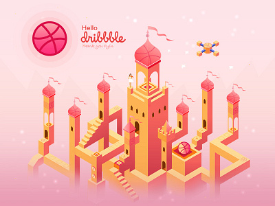 Hello Dribbble first. graphical hello illustration