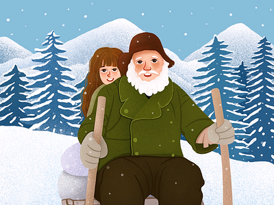 Happy skiing together design girl graphical illustrations winter