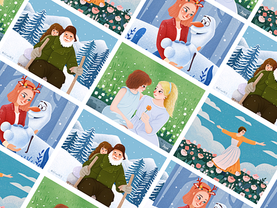 Illustration Collection color design girl graphical illustrations play snow tunan ui
