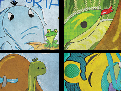 Zoopsters posters snake elephant frog toad turtle lion zoo promotional illustration class school design