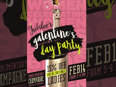 Galentines Day Poster Design ad champagne design event graphic design illustration party pink pop popart poster print