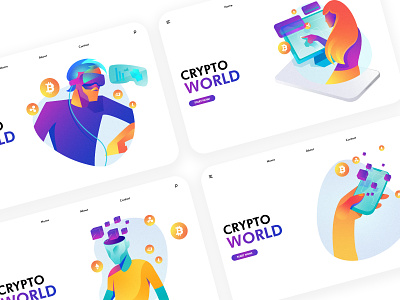 Futuristic cryptocurrency illustrator combination display 加密货币 区块链 应用界面 插图 科技感 页面