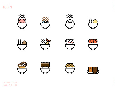 JAPAN FOOD (Ramen & Rice) cuisine hand pulled noodle icon illustration linear icons logo ui ui design