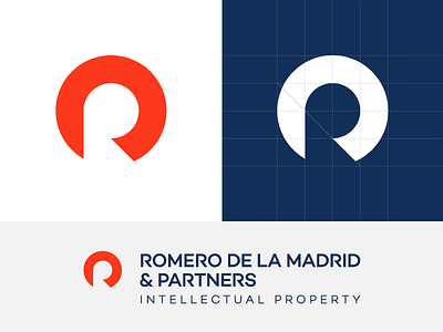 R Logo circle colors geometic grid intelectual law legal logo logotype mark modern negative space orange property r red round sign simple timeless