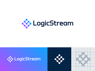 LogicStream — Logo Design branding color colors crypto design gradient grid guide icon logic logo logotype ls mark sign stream