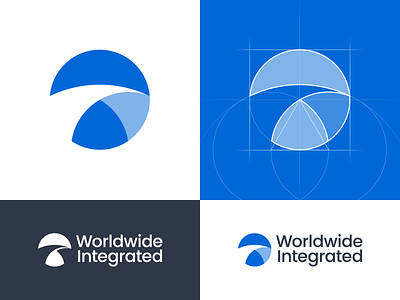 Worldwide Integrated — Logo Design blue branding bridge circle connected crypto design geometic grid icon integration logo logotype mark perfect planet shadow sign vector worldwide