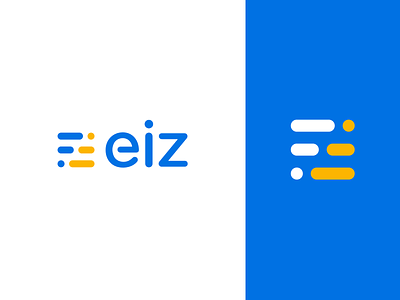 Eiz — Logo Design blue branding business card dash dots ecommerce eiz icon initials logo logo design logobook logomark logotype rounded rounded corners sign yellow